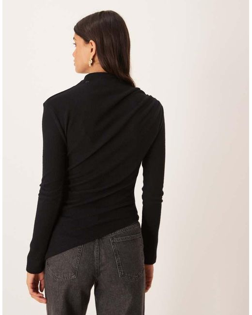 ASOS Black Grown On Neck Pleat Detail Super Soft Top