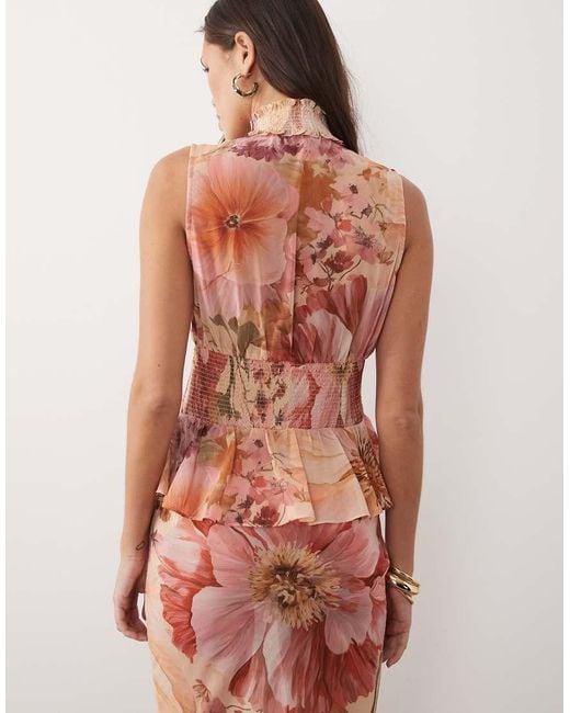 Wanderdoll Multicolor Primrose Tie Detail Sleeveless Shirred Chiffon Top Co-Ord
