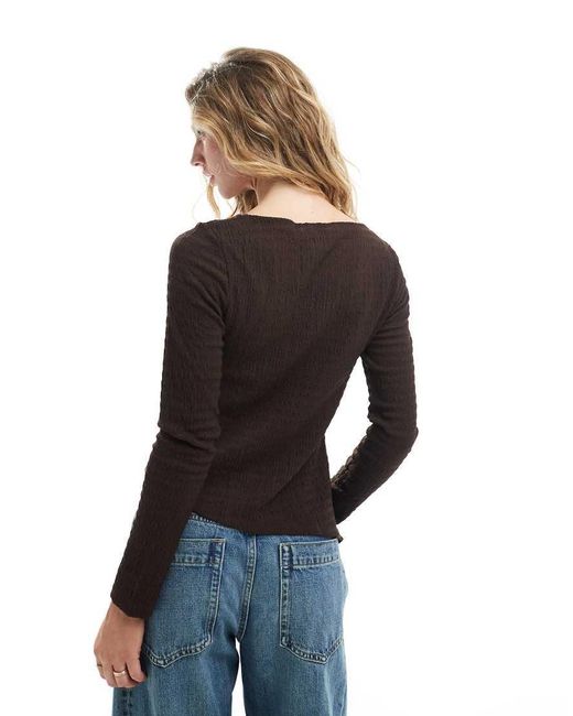 Brave Soul Blue Textured Long Sleeve Boat Neck Top