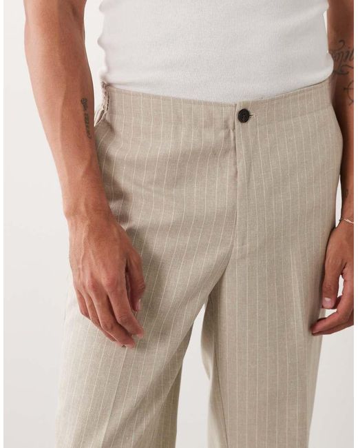 ASOS White Linen Smart Tapered Pants for men