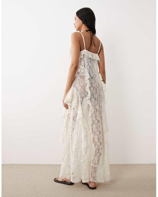 Miss Selfridge Natural Beach Lace Cami Tie Detail Maxi