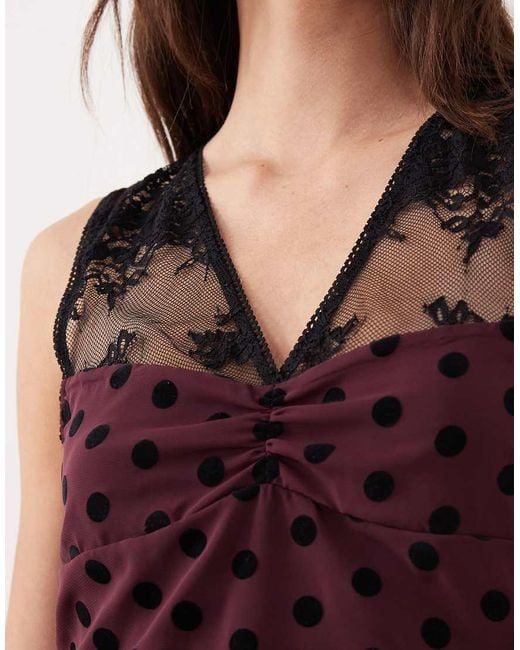 Motel Purple Kasia Co-Ord V Neck Lace Polka Dot Top