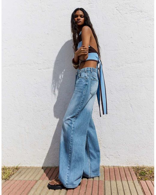 Bershka Blue Wide Leg Jeans