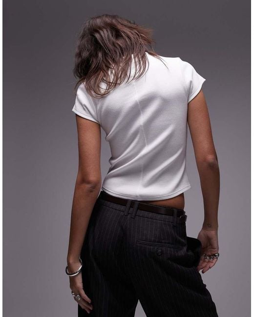 TOPSHOP Gray Rib Fitted Curve Hem Tee