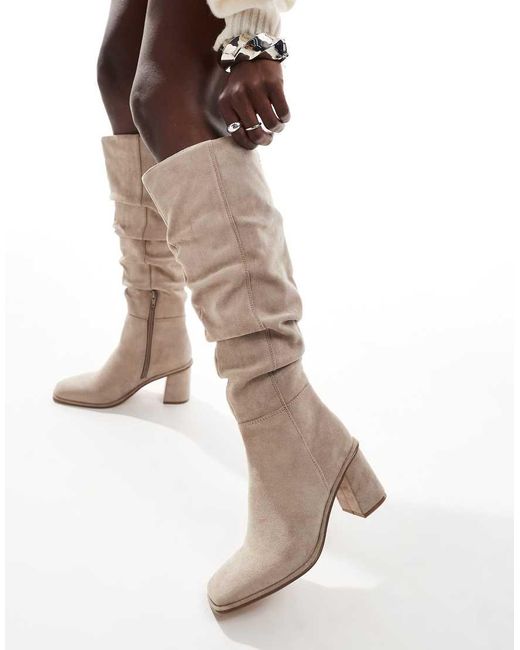 Schuh White Daria Ruched Block Heeled Knee Boots