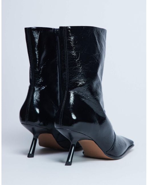 TOPSHOP Black Sienna Premium Leather Square Toe Mid Heel Boot