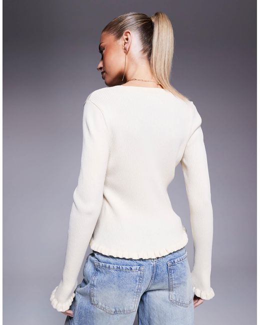 ASOS Gray Neat Fit Cardigan With Frilled Hems