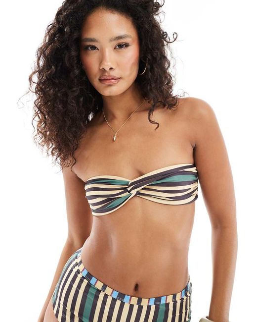 ASOS Bandeau-Bikinitopje Met Gedraaide Voorkant En Felgekleurde Strepen, Deel Van Co-Ord Set in het Blue