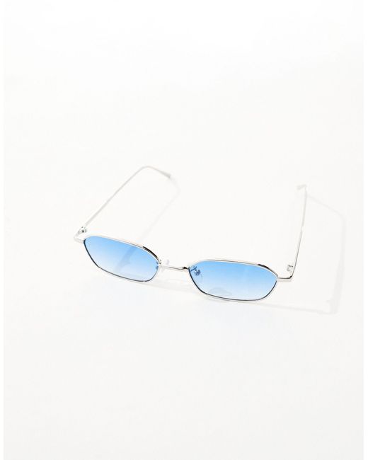ASOS Blue Slim Oval Sunglasses for men
