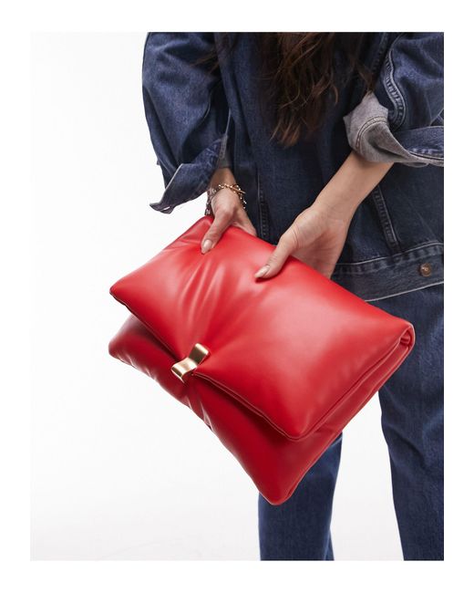 TOPSHOP Red Cleo Oversized Puffy Clutch Bag
