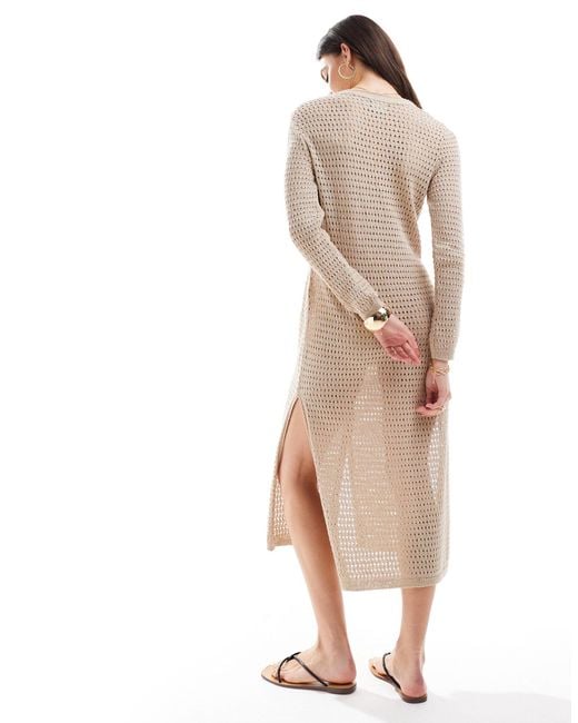 ASOS Natural Knitted Textured Button Through Midi Dress