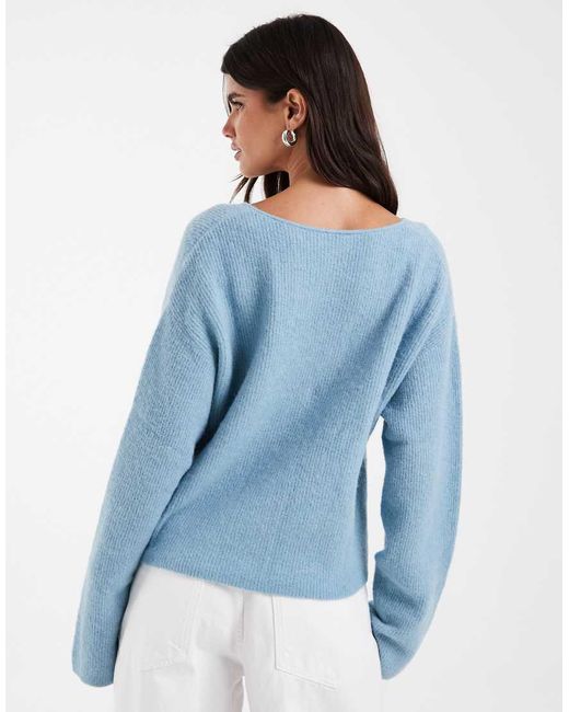 & Other Stories Blue Alpaca And Wool Blend V-neck Cardigan