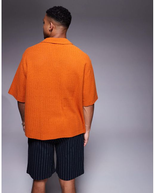 ASOS – kastiges, gehäkeltes schlupfhemd in Orange für Herren