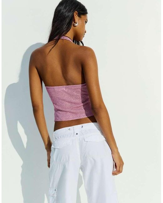 Bershka Purple Sequin Halter Neck Top