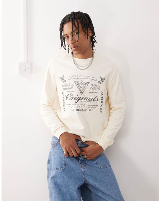 Guess White Originals Crew Neck Sweatshirt for men