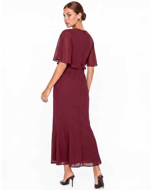Maya Red Floral Embellished Cape Sleeve Midaxi Dress