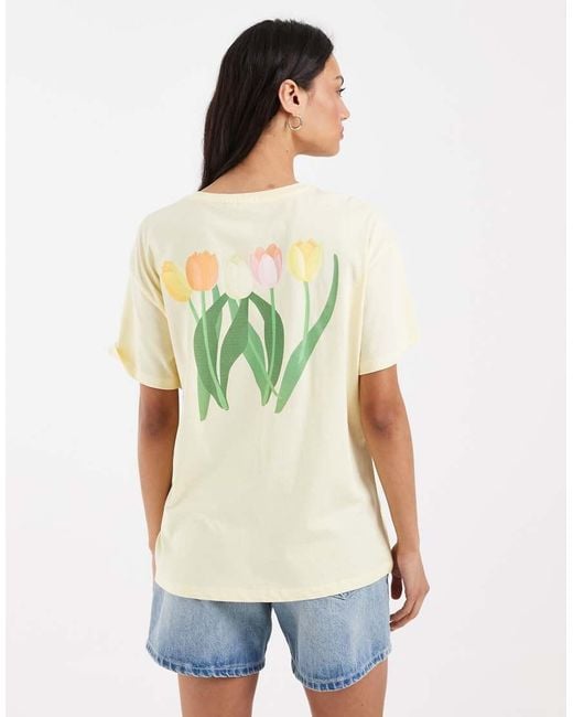 Pieces Yellow Oversized Tulip Graphic T-shirt