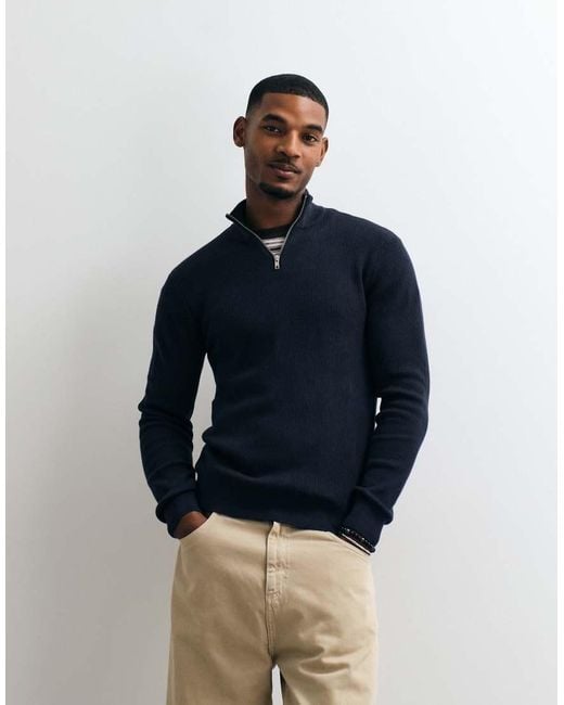 Blend Blue Knitted Quarter Zip Jumper for men
