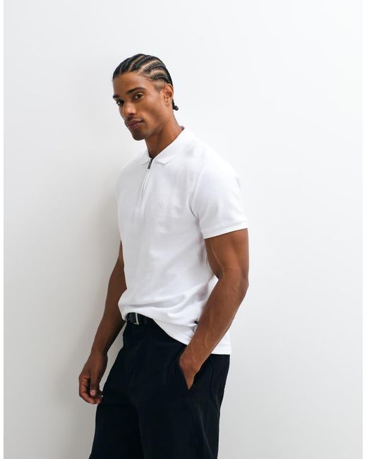 French Connection White Ottoman Quarter Zip Polo Shirt for men