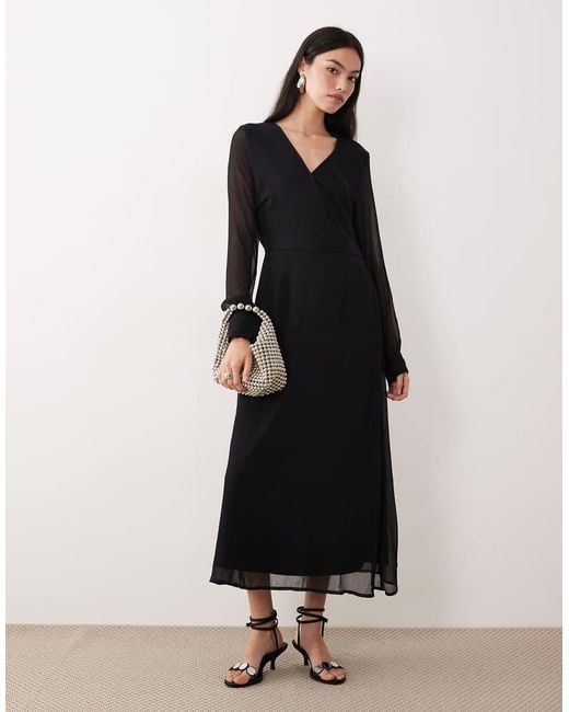Vila Black Longsleeve V-neck Midi Dress