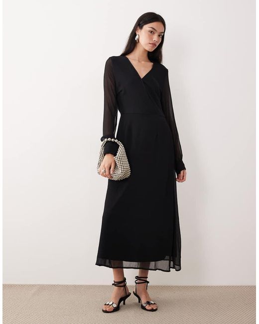 Vila Midi Jurk Met Lange Mouwen En V-Hals in het Black