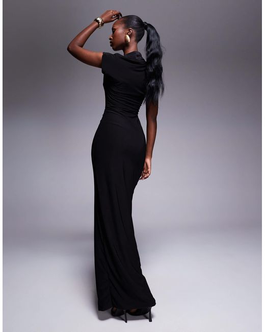 Fashionkilla Blue Double Sculpted Slinky Cap Sleeve Slit Maxi Dress