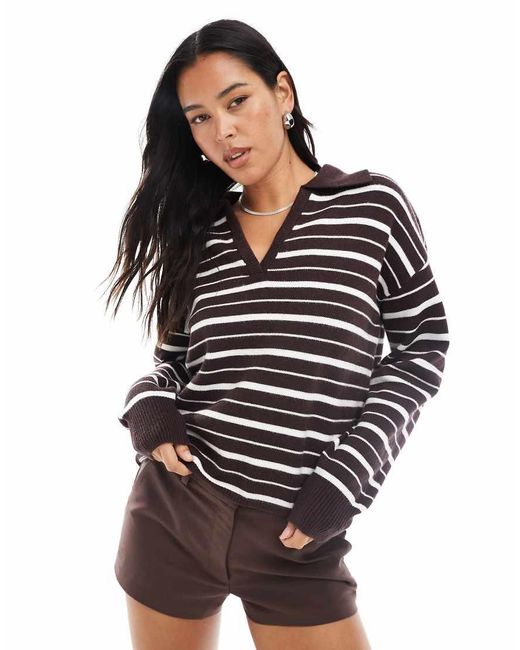 4th & Reckless Black Knitted Collared V-neck Rugby Jumper