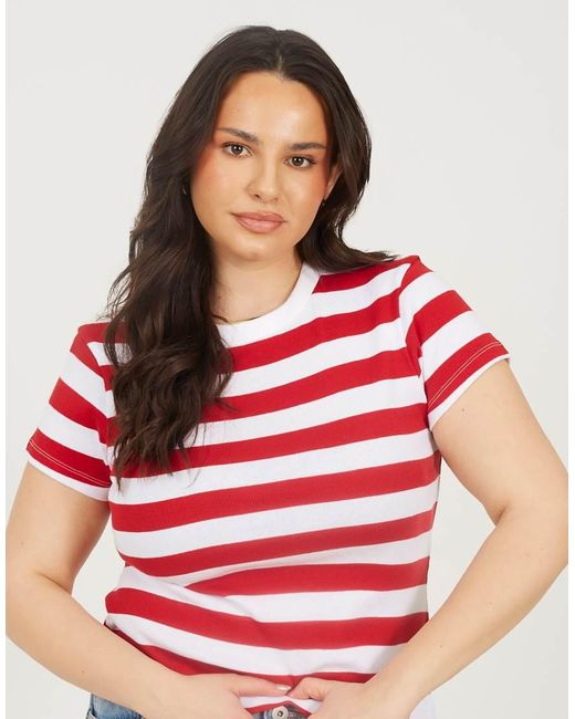 Brave Soul Red Curve Stripe Crew Neck T-Shirt