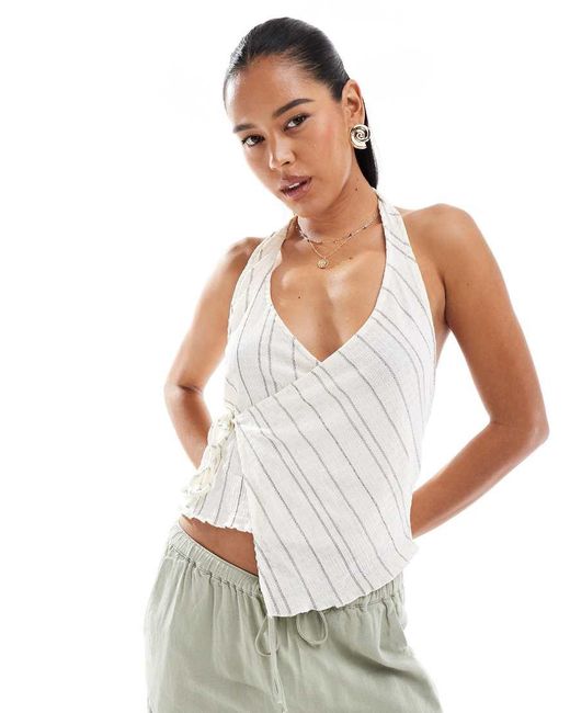 Pull&Bear Gestreepte Rustieke Top Met Halternek in het White