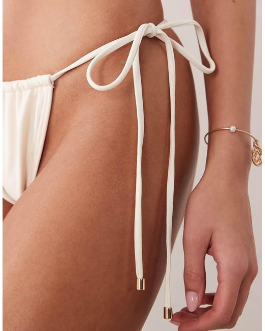 South Beach White Tieside Bikini Bottom With Pearl Detail