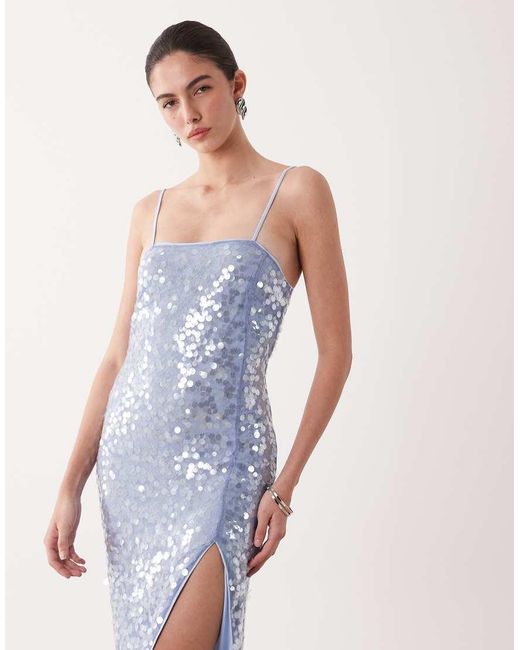 New Look Blue Sequin Strappy Maxi Dress