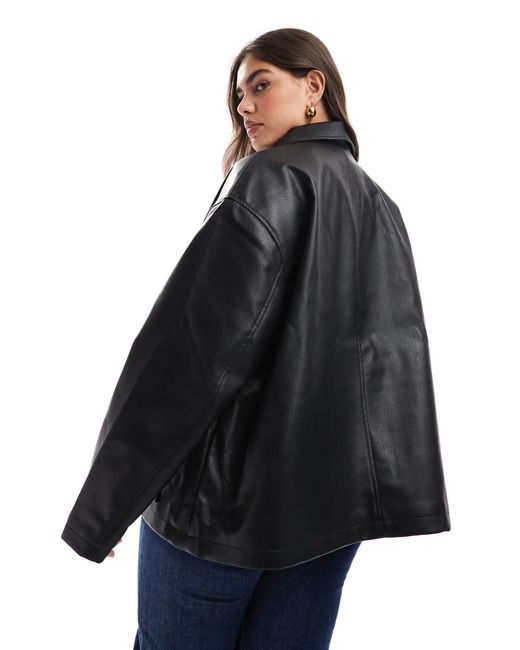 ASOS Black Asos design curve – harrington-jacke im lederlook
