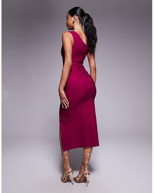 Vesper Red One Shoulder Midaxi With Thigh Split