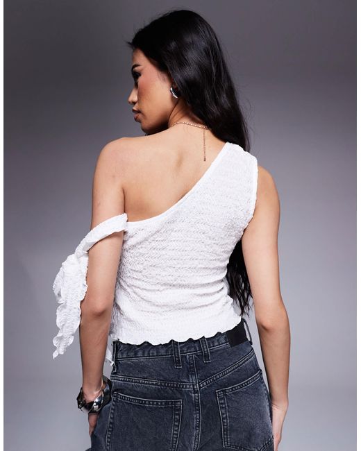 ASOS Blue Spliced Wavy Texture Tie Side Top With Asymmetric Neck