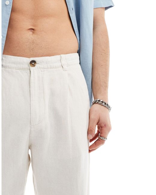 Pantalon ample raccourci en lin mélangé - beige SELECTED pour homme en coloris White