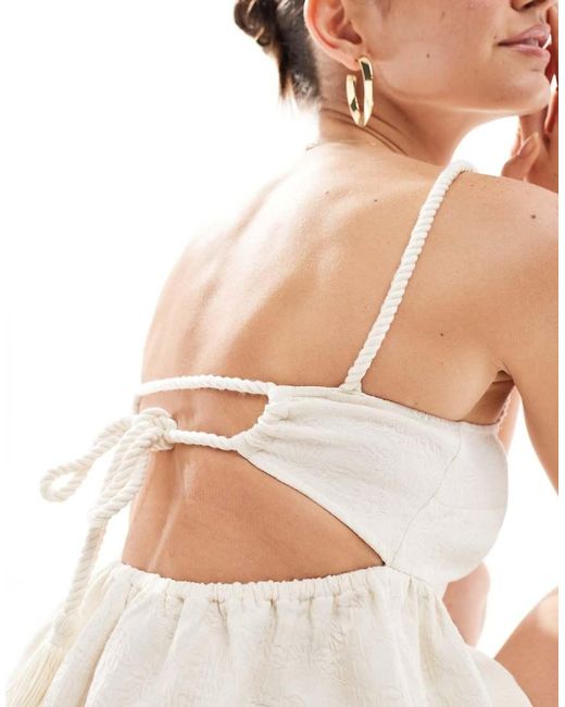 & Other Stories White Co-Ord Strappy Raw Hem Cut Out Back Top