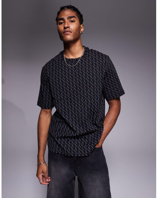 ARMANI EXCHANGE Blue Short Sleeve All-over Logo T-shirt for men