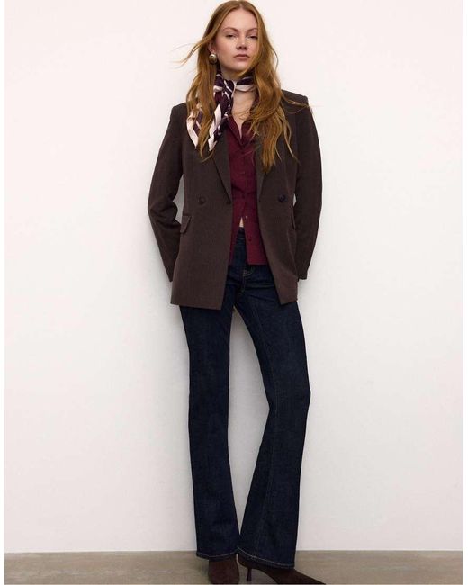 Stradivarius Brown Striped Fitted Blazer
