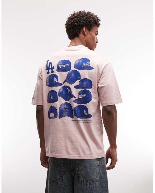 KTZ Pink La Dodgers Logo With Cap Back Graphic T-Shirt for men