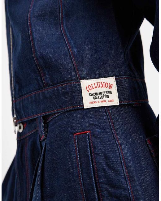 Collusion Blue Circular Design Collection Boxy Crop Denim Jacket Co Ord