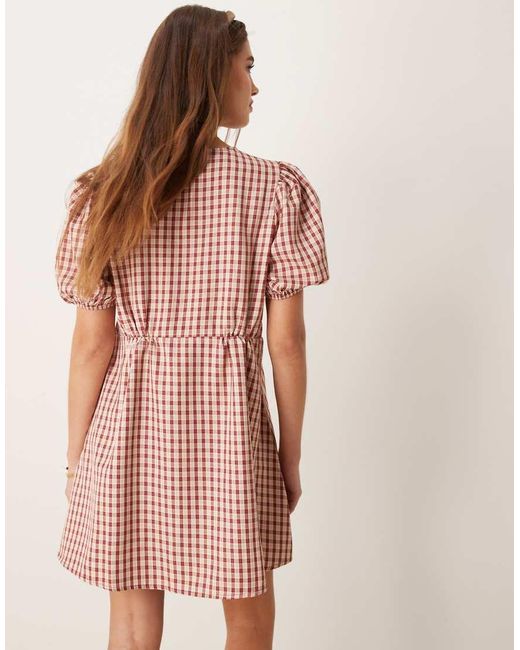 Glamorous Pink Smock Dress With Puff Sleeves And Tie Front