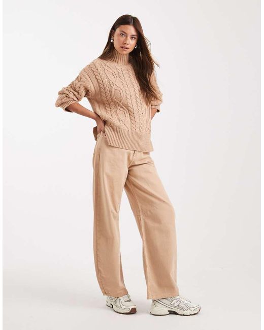 Brave Soul Brown Chunky Cable Knit High Neck Jumper