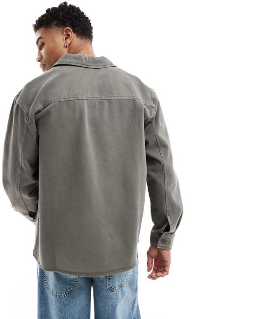 Chemise courte en sergé - kaki Pull&Bear pour homme en coloris Gray
