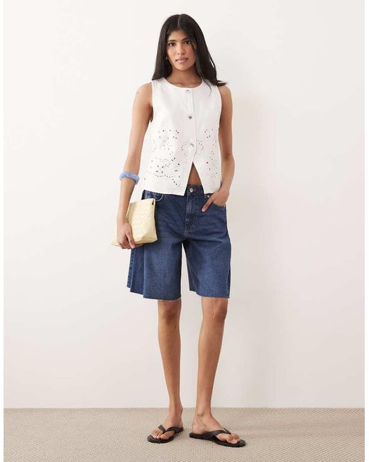 Mango Blue 100% Embroidered Button Through Vest
