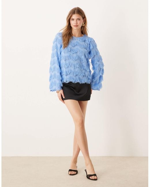 Y.A.S Blue Textured Flared Sleeve Blouse