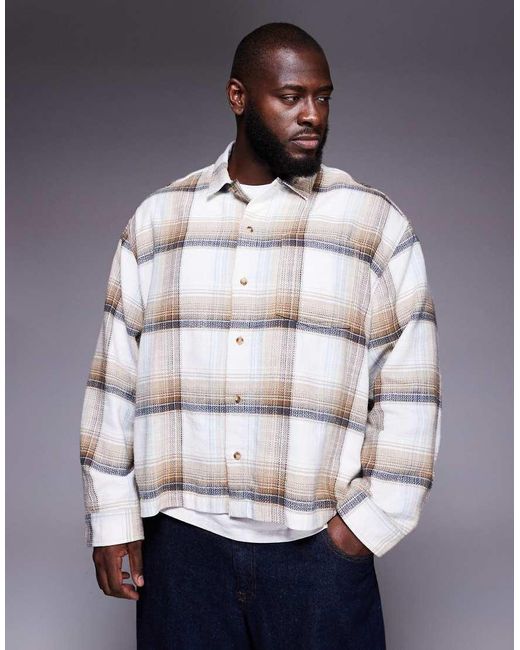 ASOS Gray Boxy Checked Overshirt for men