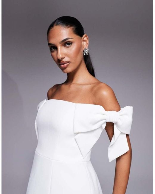 Forever New White Bridal Structured Off The Shoulder Bow Mini Dress