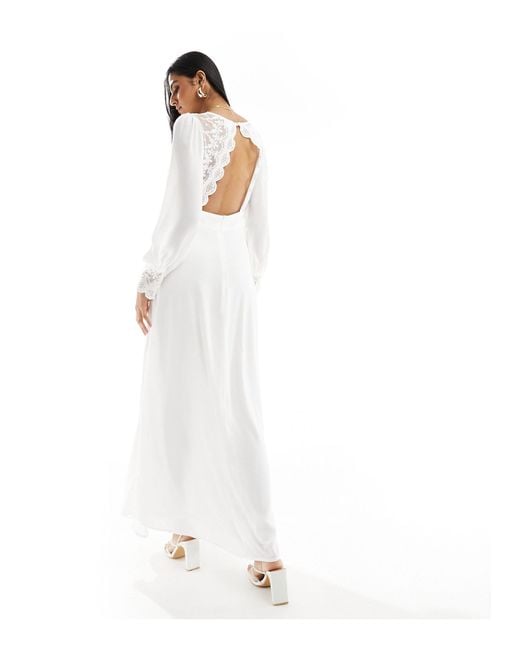 Vila White Bridal Lace Open Back Maxi Dress