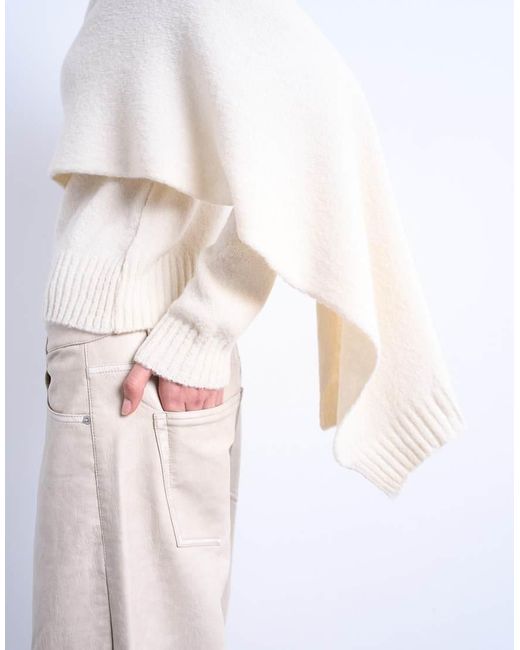 TOPSHOP White Knitted Scarf Jumper