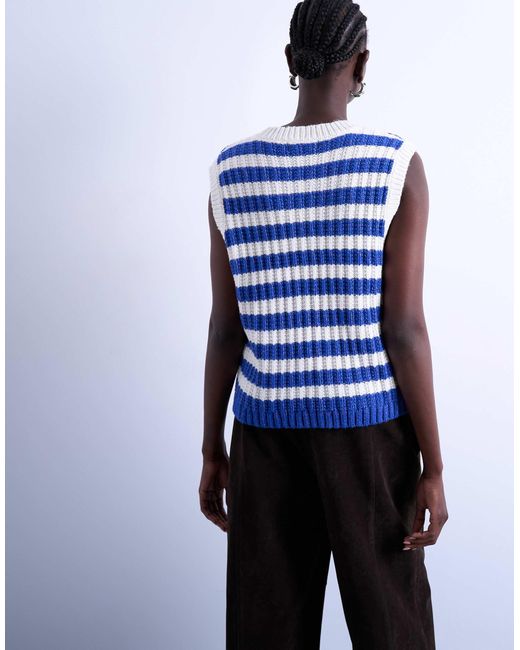 TOPSHOP Blue Knitted Stripe Vintage Vest
